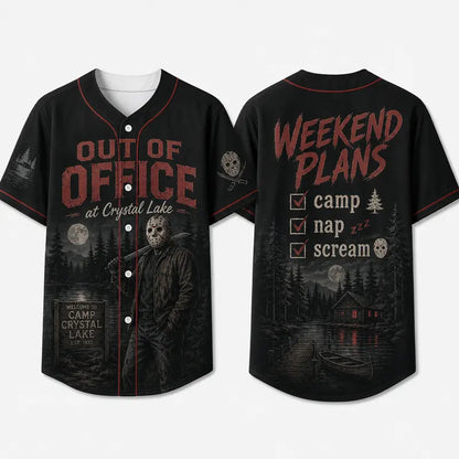Unisex Horror Graphic Print Baseball Jersey – Slasher Theme Button-Up Shirt