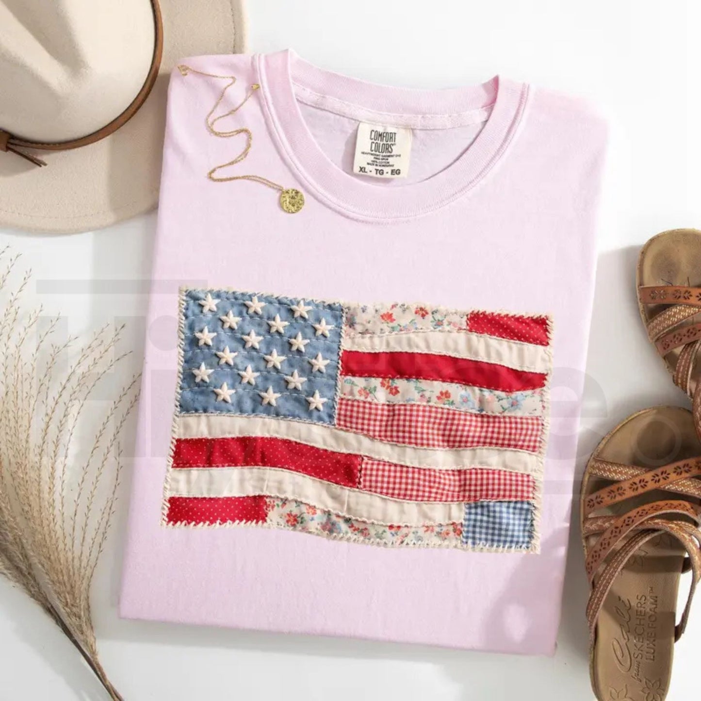 Comfort Colors® Retro American Flag Shirt – Faux Patchwork USA Patriotic Tee