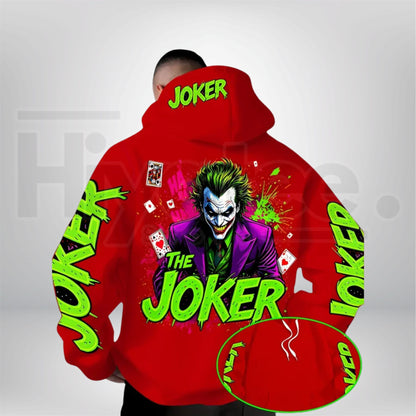 Warner Bros Men's Fluorescent Joker Print Hoodie – Casual Streetwear Hooded Trendy Fashion Pullover