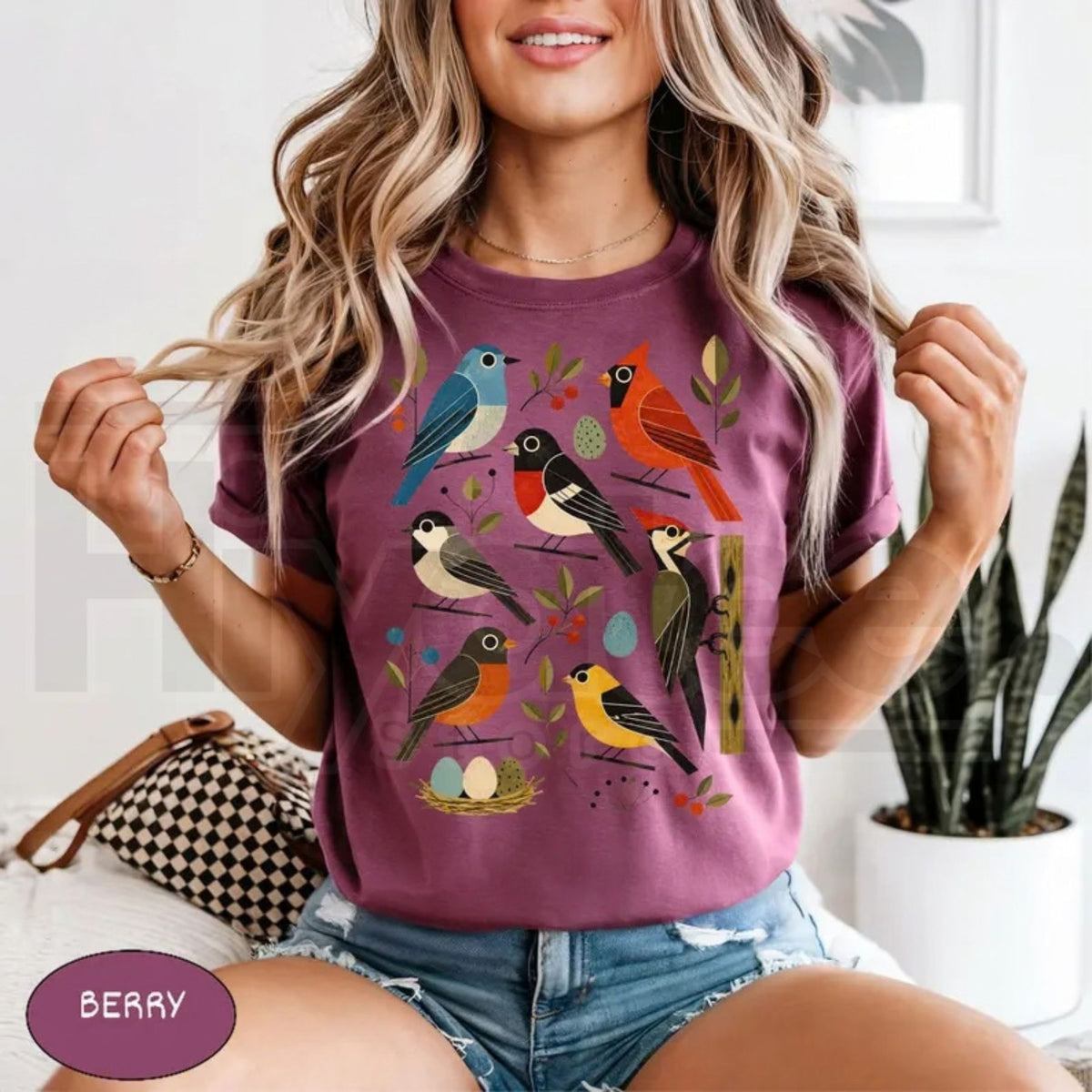 Comfort Colors Retro Backyard Birds Cardinal Bluebird Tee