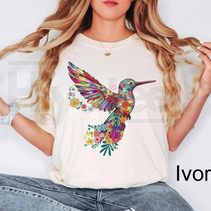 Comfort Colors® Floral Hummingbird Shirt – Bird Lover T-Shirt, Trendy Animal Graphic Tee, Spring Floral Gift for Her