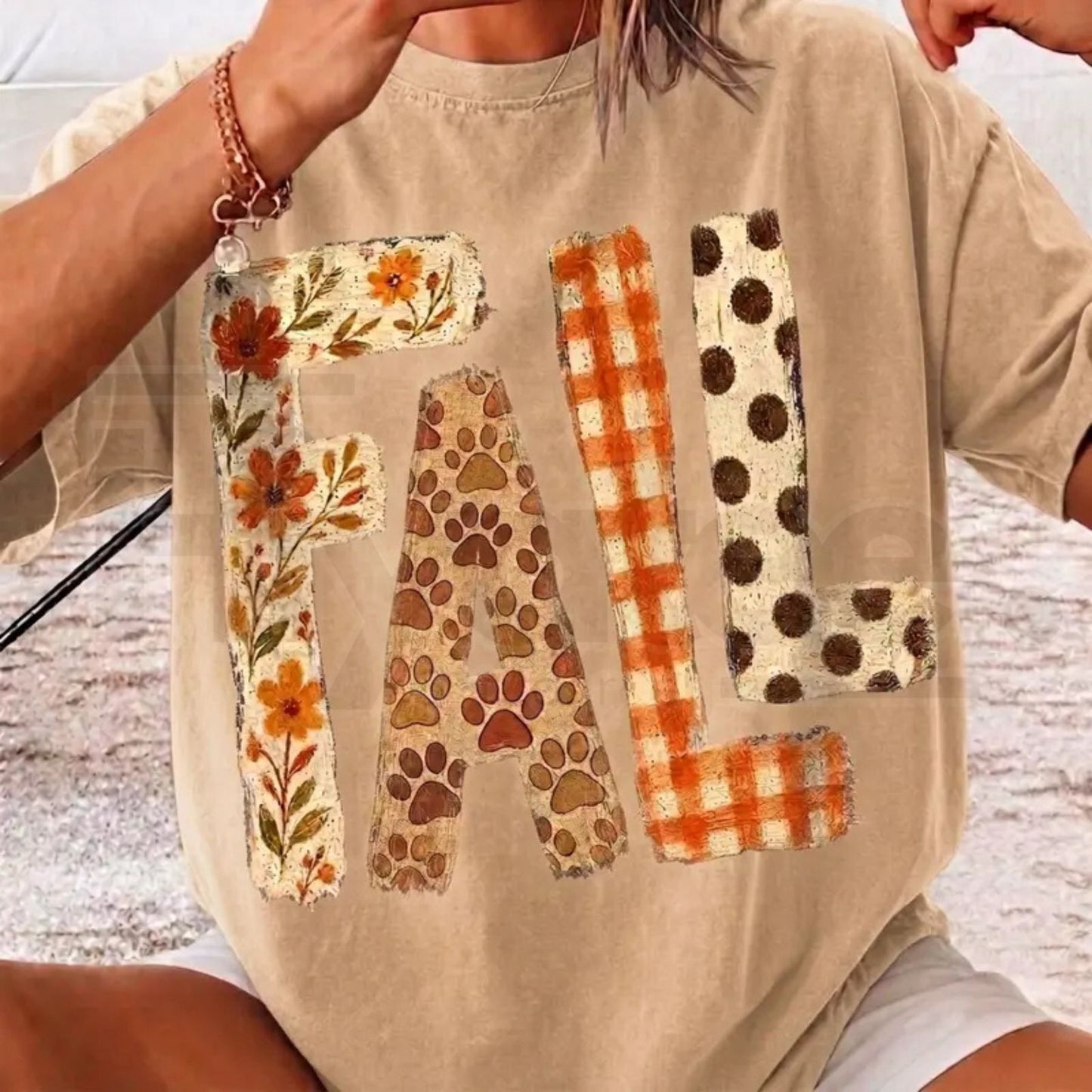 Fall Patchwork Comfort Colors Cute Autumn Floral Paw Print Shirt