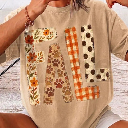 Fall Patchwork Comfort Colors Cute Autumn Floral Paw Print Shirt