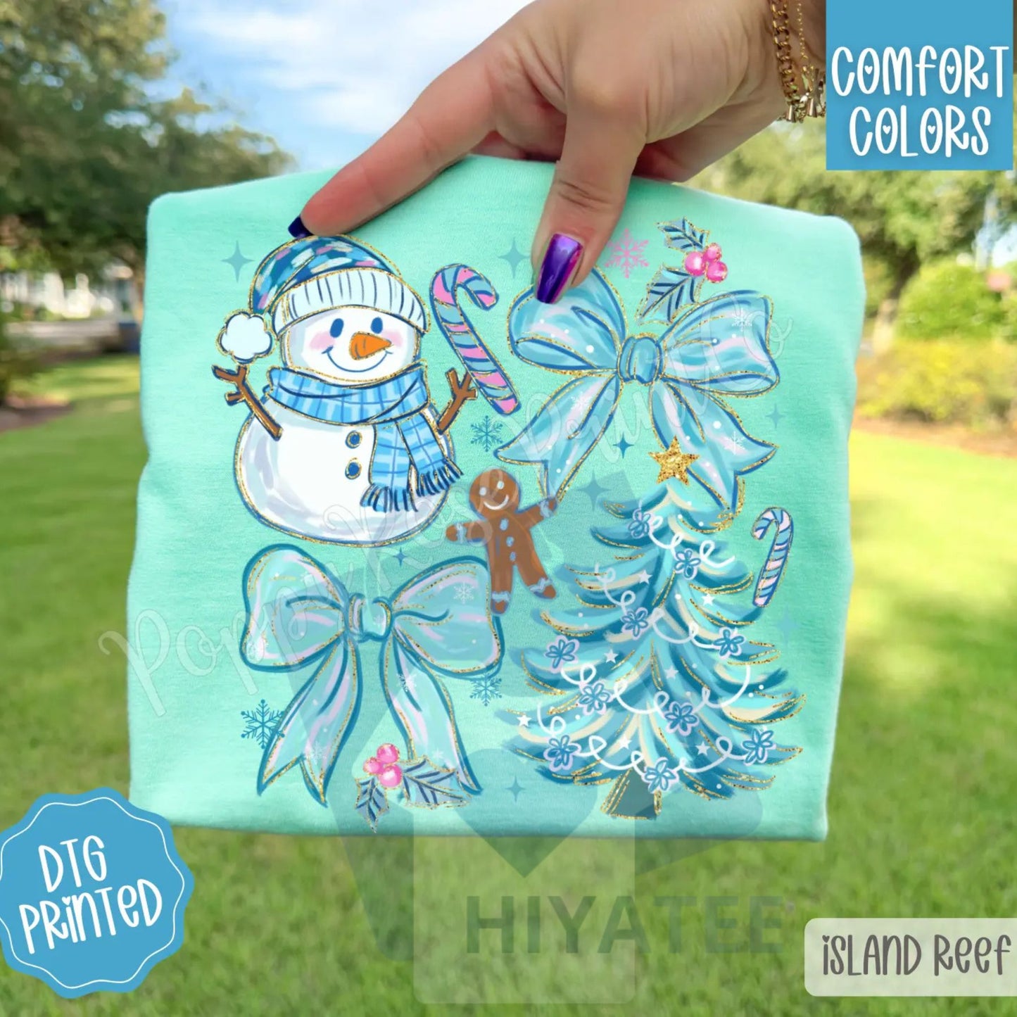 Blue Christmas Comfort Colors, Trendy Women's Holiday Tshirt