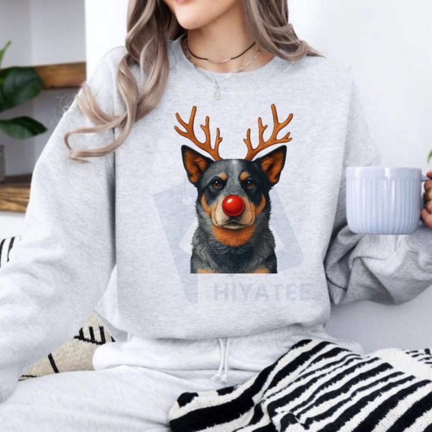 Christmas Reindeer Dog Sweatshirt: Cute Holiday Pet Graphic Pullover, Festive Dog Lover Crewneck, Unisex Gift