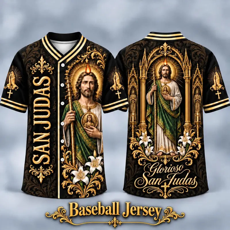 Men's San Judas Tadeo Graphic V-Neck Shirt & Baseball Jersey Style Top