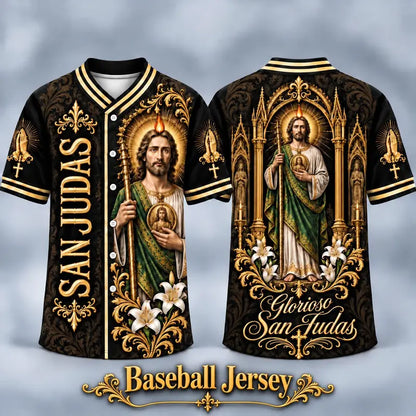 Men's San Judas Tadeo Graphic V-Neck Shirt & Baseball Jersey Style Top