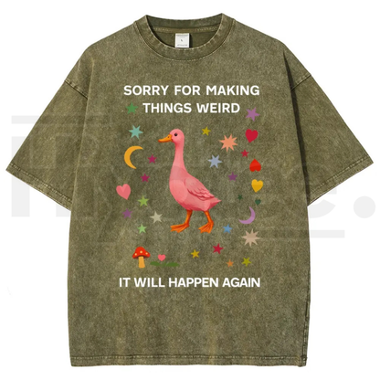 Vintage Funny Duck Meme Graphic T-Shirt – Sorry For Making Things Weird Oversized Heavyweight Cotton Tee
