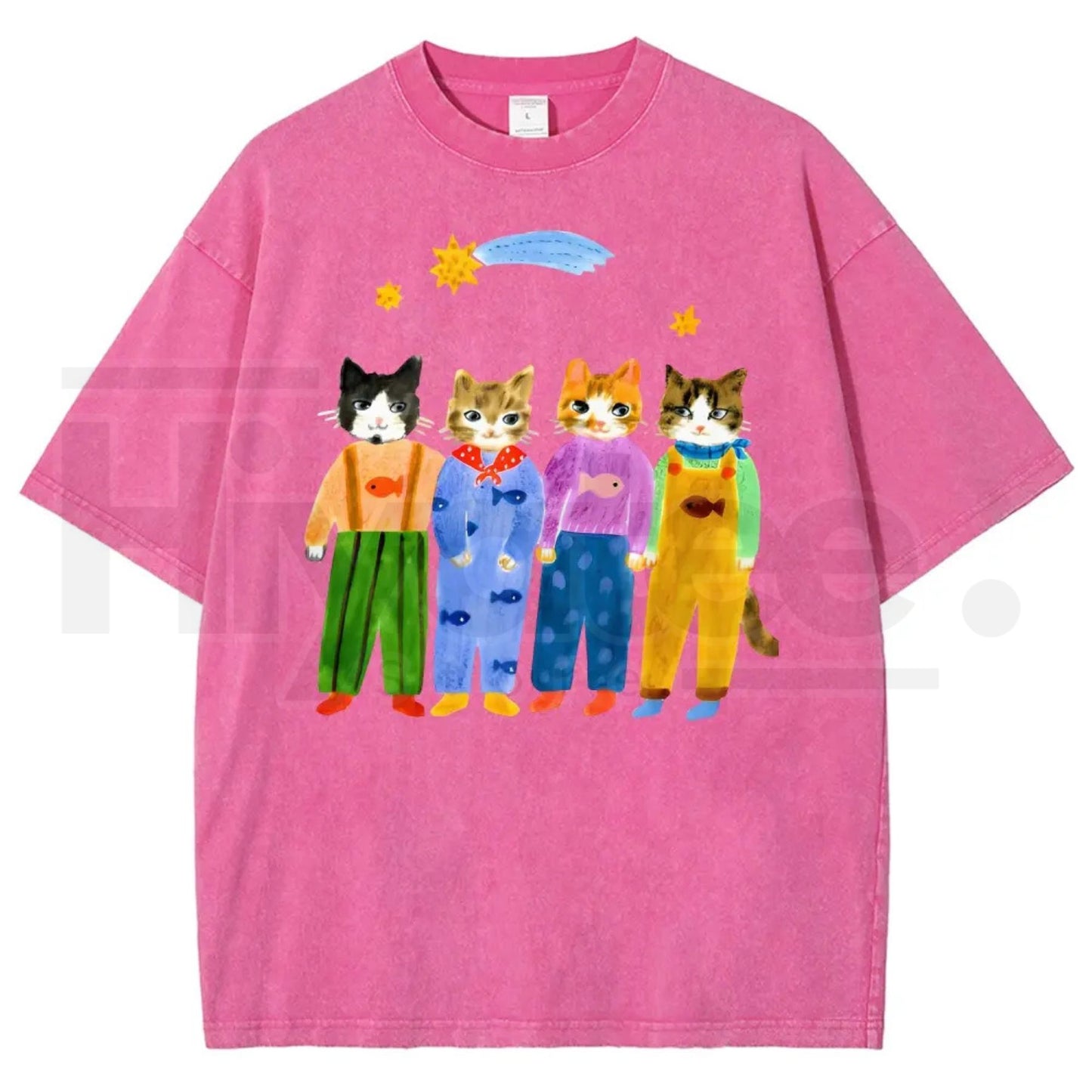 Retro "Cats In Overalls" Vintage Graphic T-Shirt – Hand-Painted Style 90s Streetwear