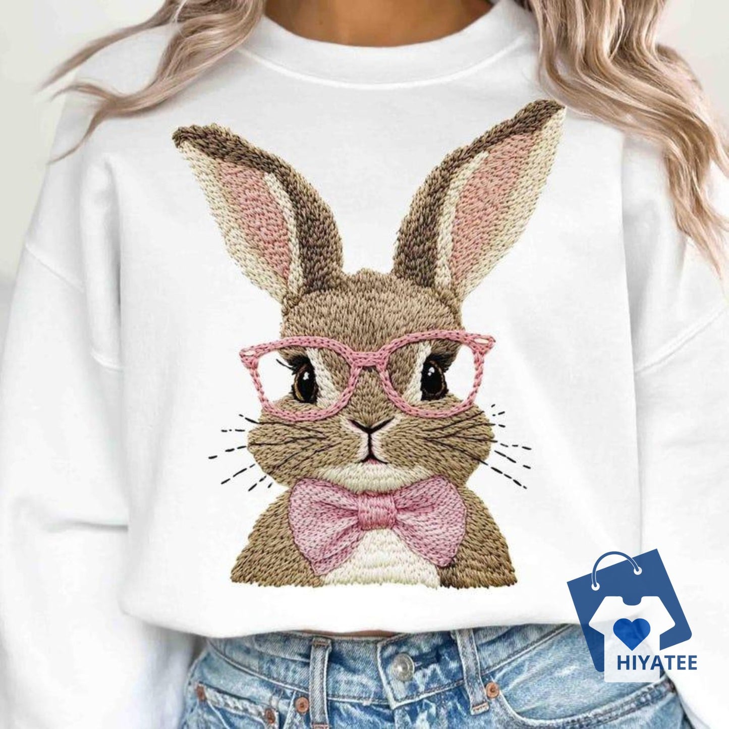 Bubble Gum Bunny With Glasses Easter Sweatshirt