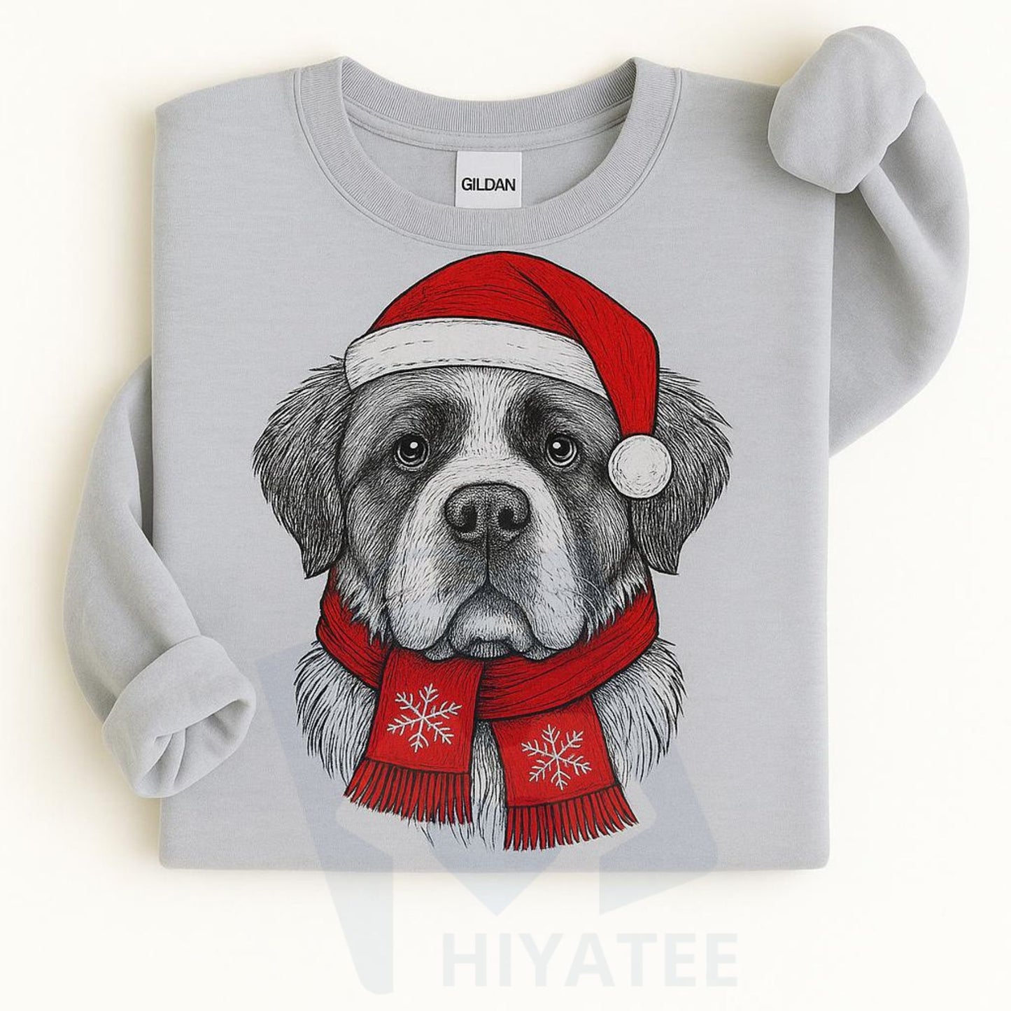 Santa Paws Christmas Hat Dog Sweatshirt: 50 Dog Breeds in Festive Santa Hats, Gildan Unisex Holiday Pullove