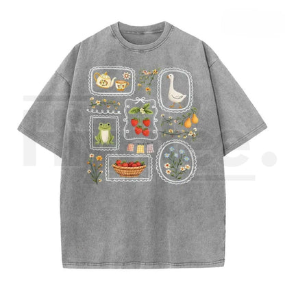 Women's Vintage Acid Wash T-Shirt – Soft Cotton Loose Retro Casual Top