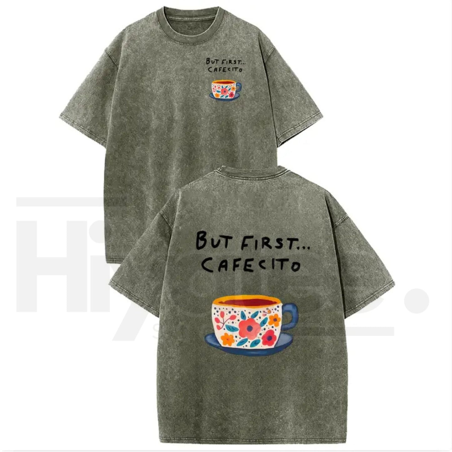 Women's Vintage Acid Washed Coffee Graphic T-Shirt – Casual Thanksgiving Drop Shoulder Top