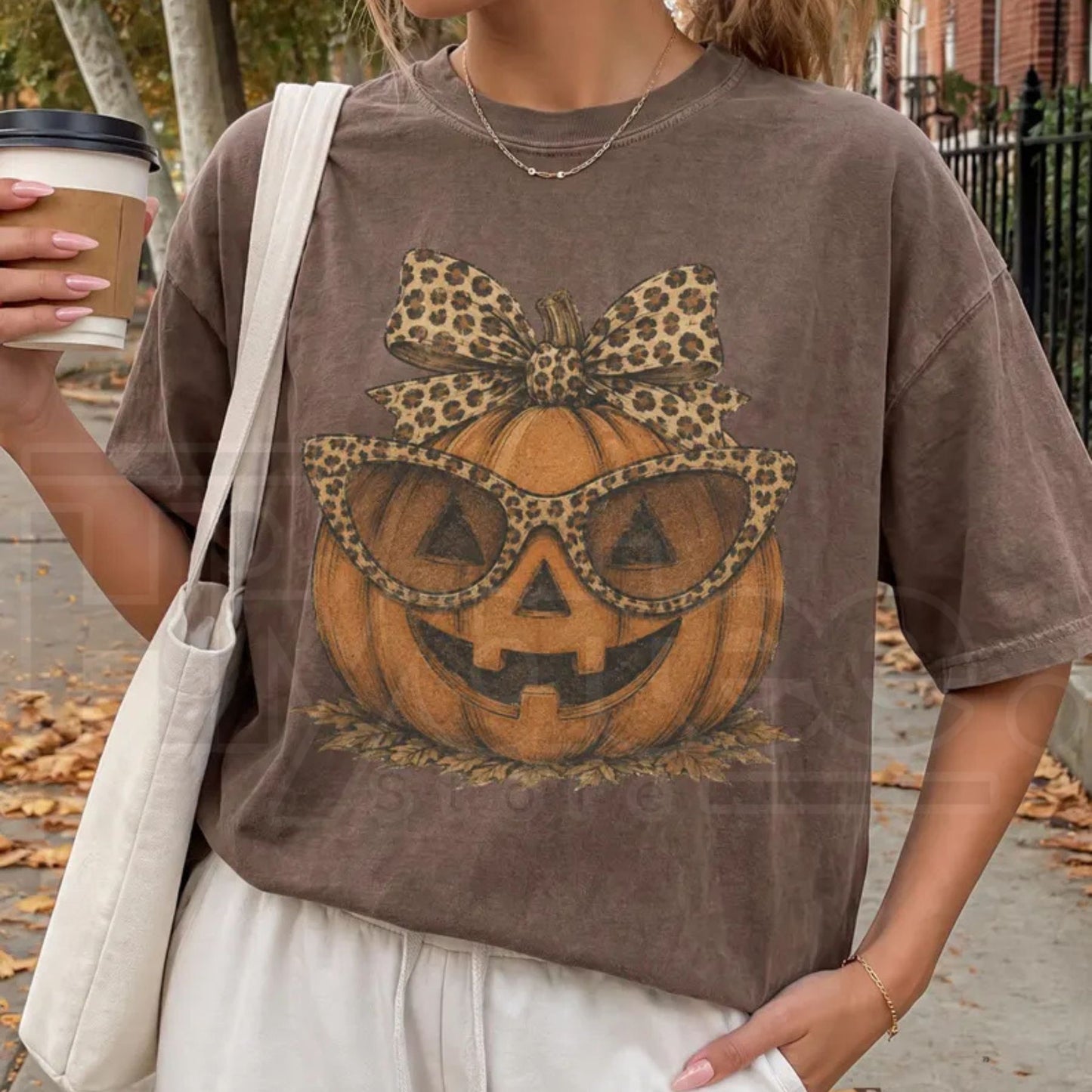 Fall Halloween Leopard Pumpkin Shirt Crewneck Jack O Lantern Tee