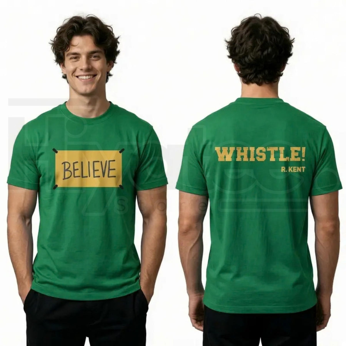 Men's Ted Lasso Believe T-Shirt – Motivational Whistle Backprint Graphic Tee