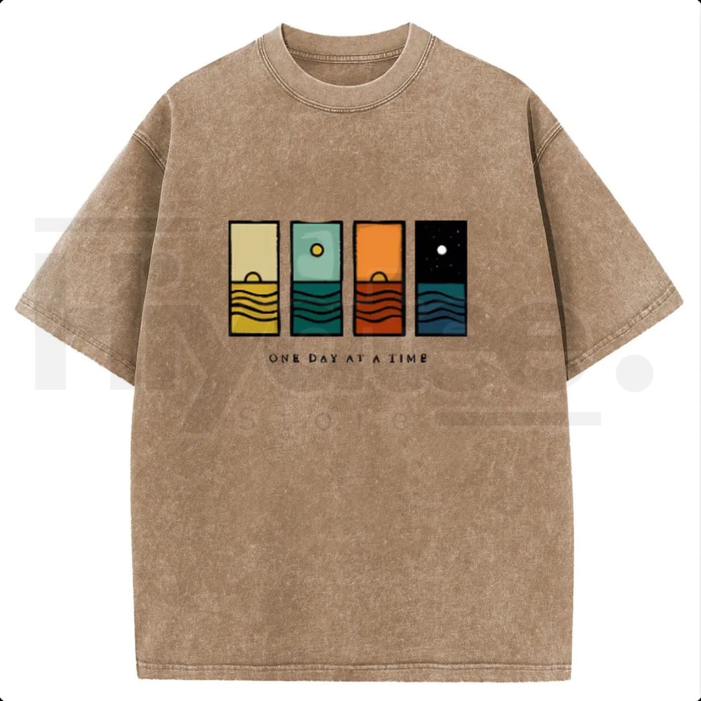 "One Day At A Time" Holafish – Oversize Acid Wash Vintage Graphic Top