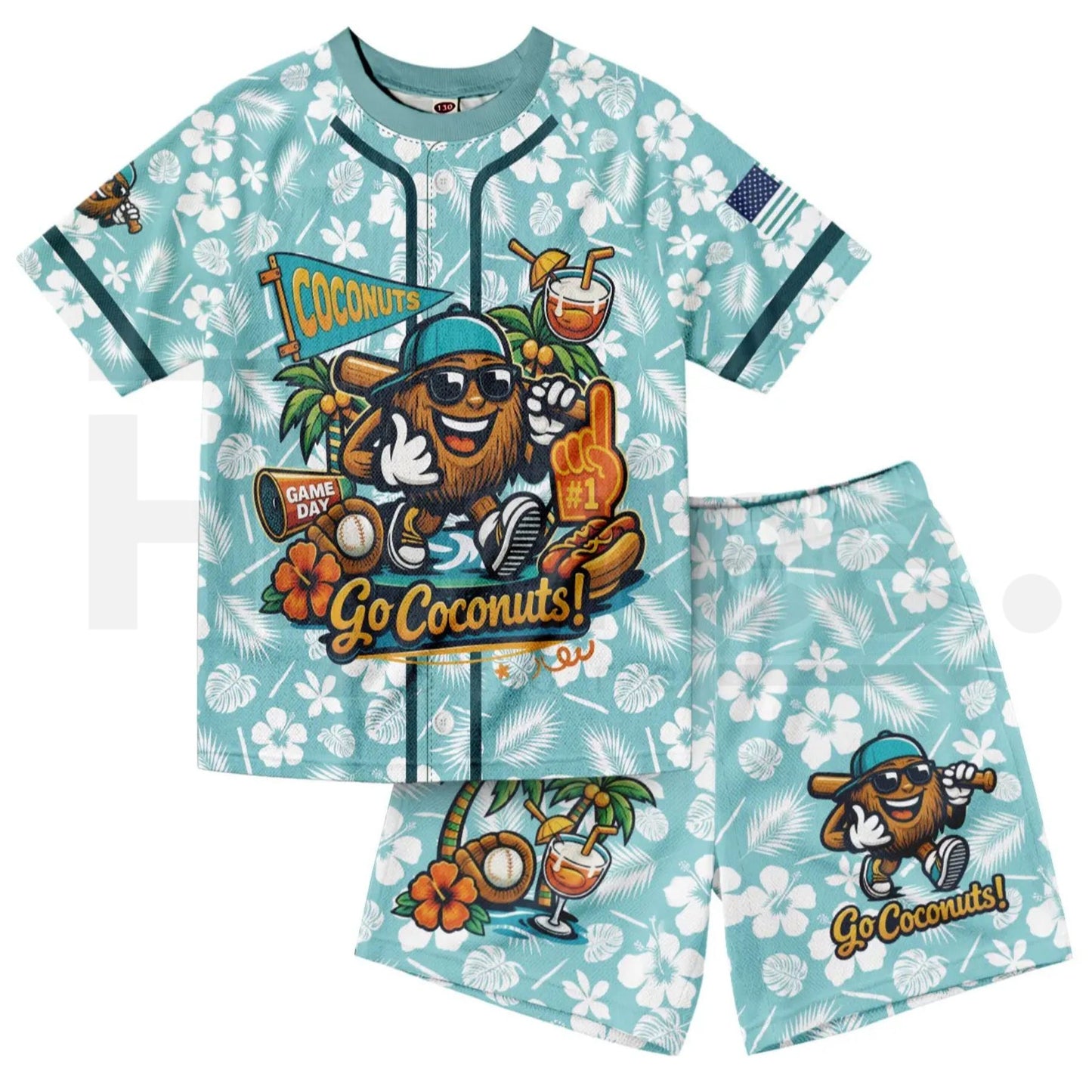 Dabbing Banana Retro American Flag Kids Baseball Jersey Set – Patriotic Athletic Mesh Outfit for Boys & Girls