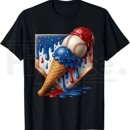 Baseball Drip Patriotic Ice Cream US Flag Youth Boys T-Shirt – Summer Graphic Tee