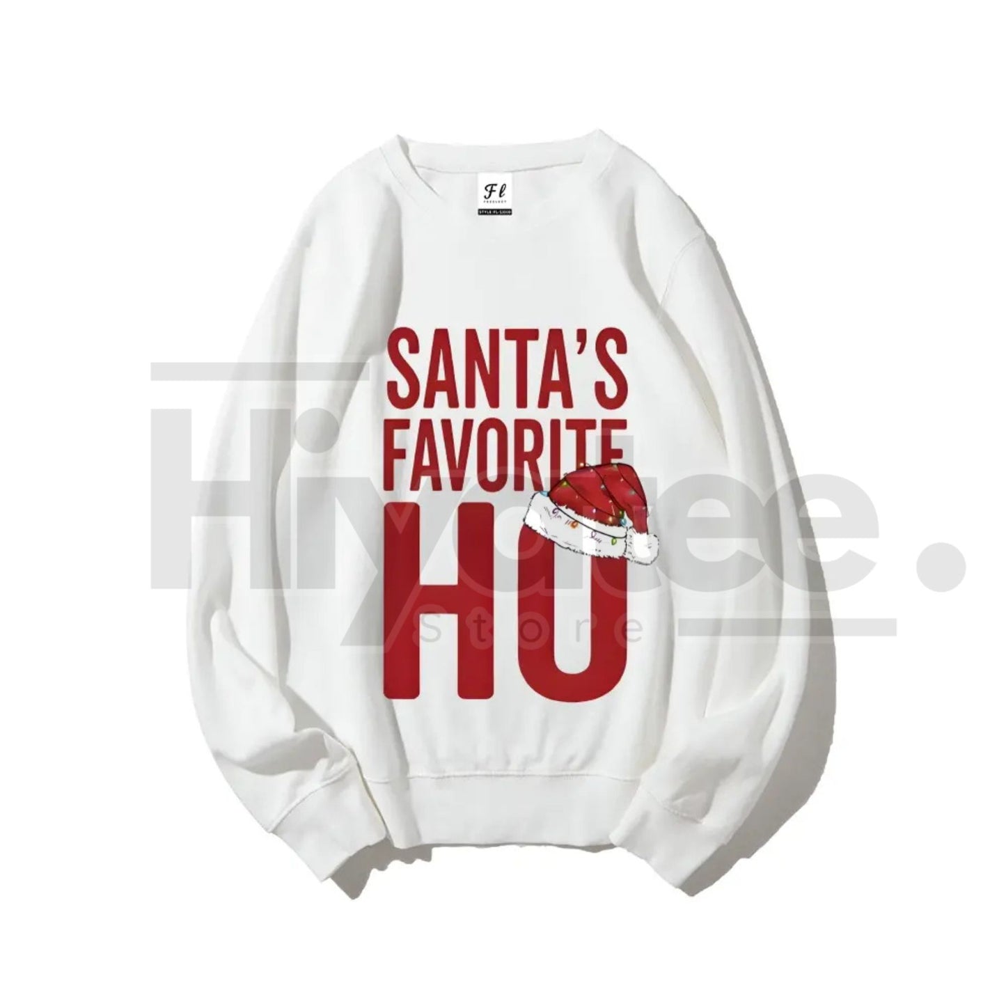 Santa's Favorite Ho Funny Christmas Sweatshirt: Santa Hat Graphic, Sassy Holiday Apparel for Women, Christmas Party Top, Retro Sports Shirts