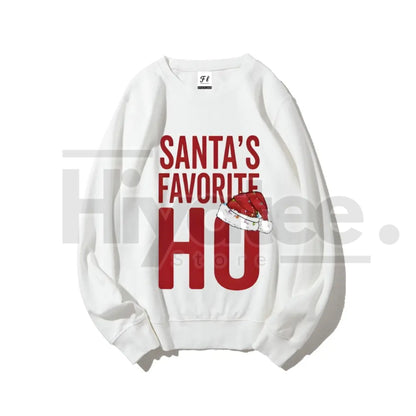 Santa's Favorite Ho Funny Christmas Sweatshirt: Santa Hat Graphic, Sassy Holiday Apparel for Women, Christmas Party Top, Retro Sports Shirts