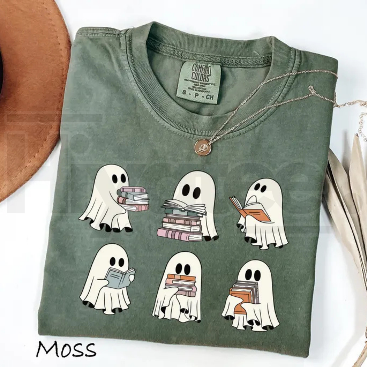 Comfort Colors Halloween Book Shelf Tshirt Ghost Reader Book Lover Shirt