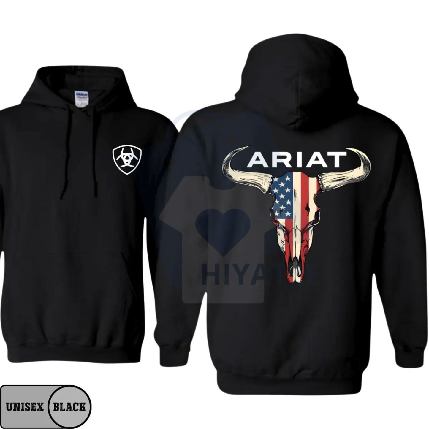 Ariat Hoodie – American Flag Bull Skull Western Cowboy Pullover, Rodeo Ranch Style Sweatshirt, Country Farm Work Outfit, Gift for Men & Women