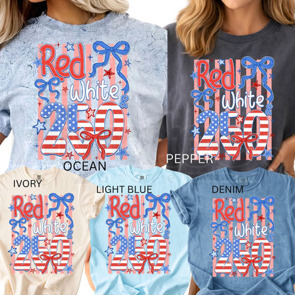 Comfort Colors® America 250 Years Shirt – Floral & Stripe USA 4th of July Graphic Tee
