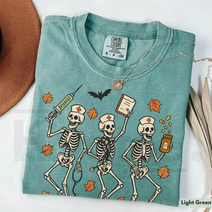 Comfort Colors Halloween Nurse Skeleton Shirt Spooky Season RN Fall Tee