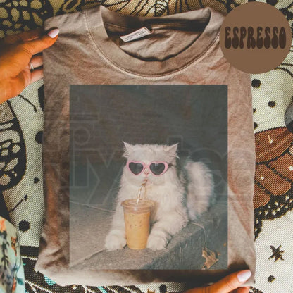 Persian Cat Comfort Colors Shirt Iced Coffee Cat Mom T-Shirt
