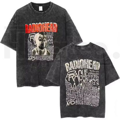 Radiohead Rock Band Vintage T-Shirt – Washed Hip Hop Music Oversized Tee