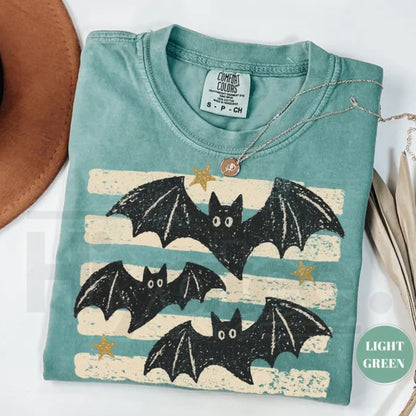 Vintage Bat Halloween T-Shirt Retro Spooky Season Boho Witchy Comfort Colors Tee