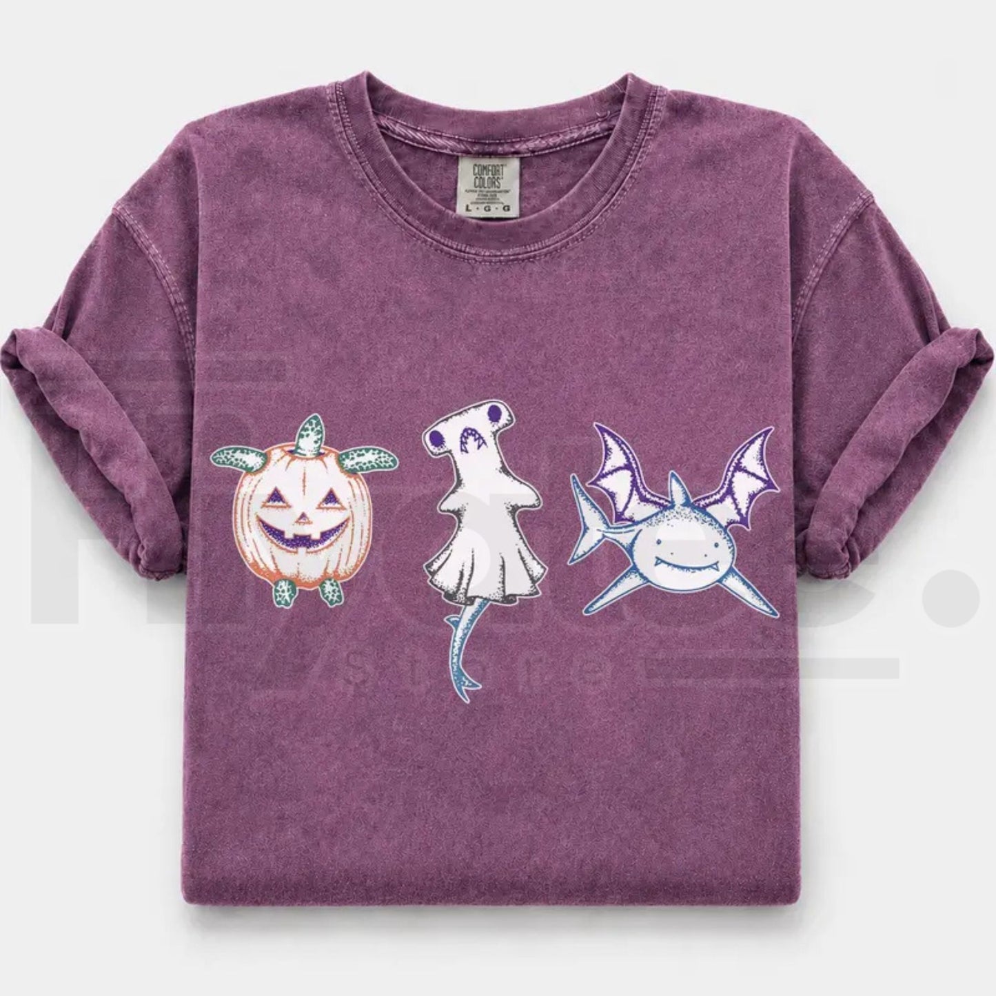 Comfort Colors Halloween Shark Pumpkin Turtle Ocean Graphic Tee