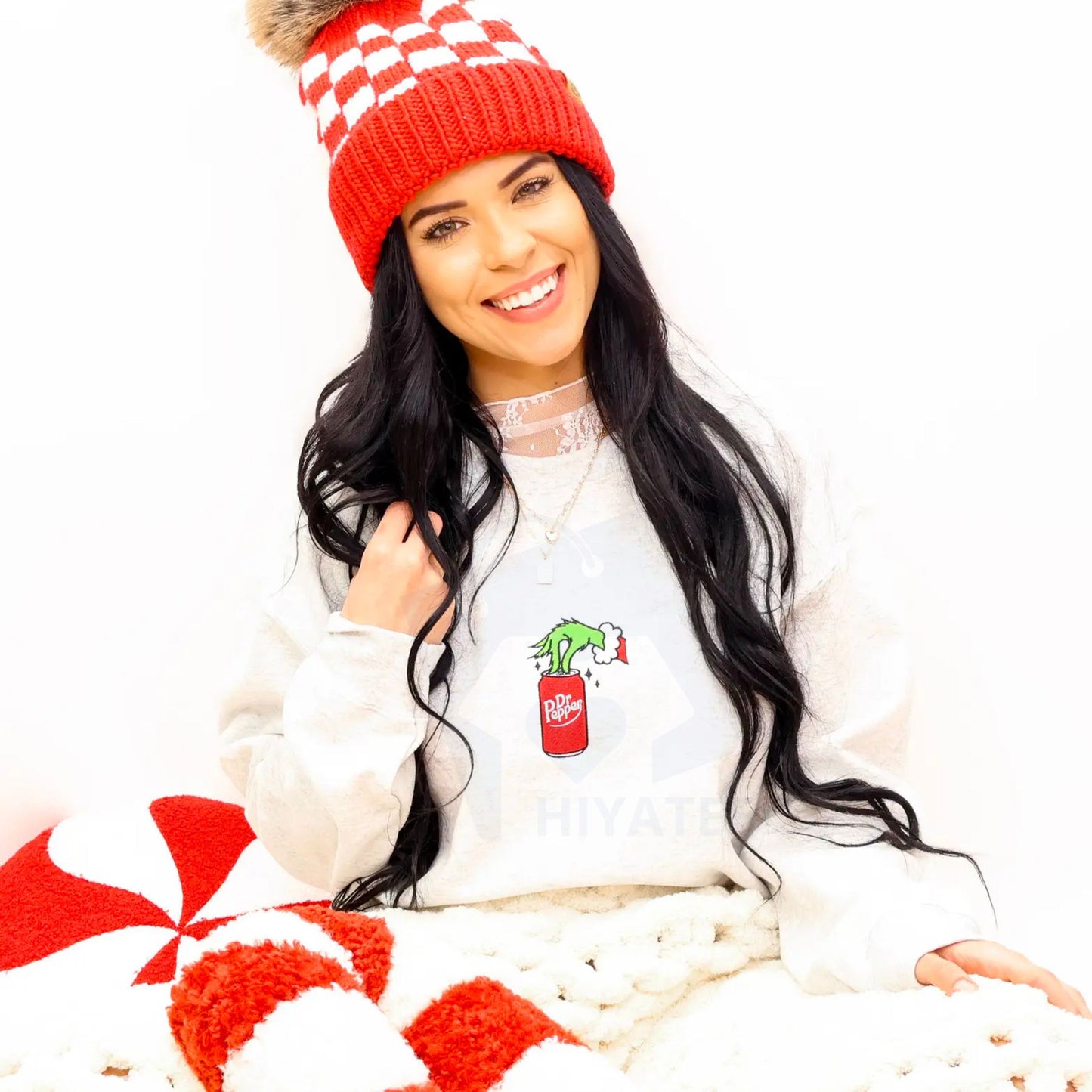 Christmas Drink Embroidered Sweatshirt – Classic Holiday Crewneck, Soft Unisex Light Green