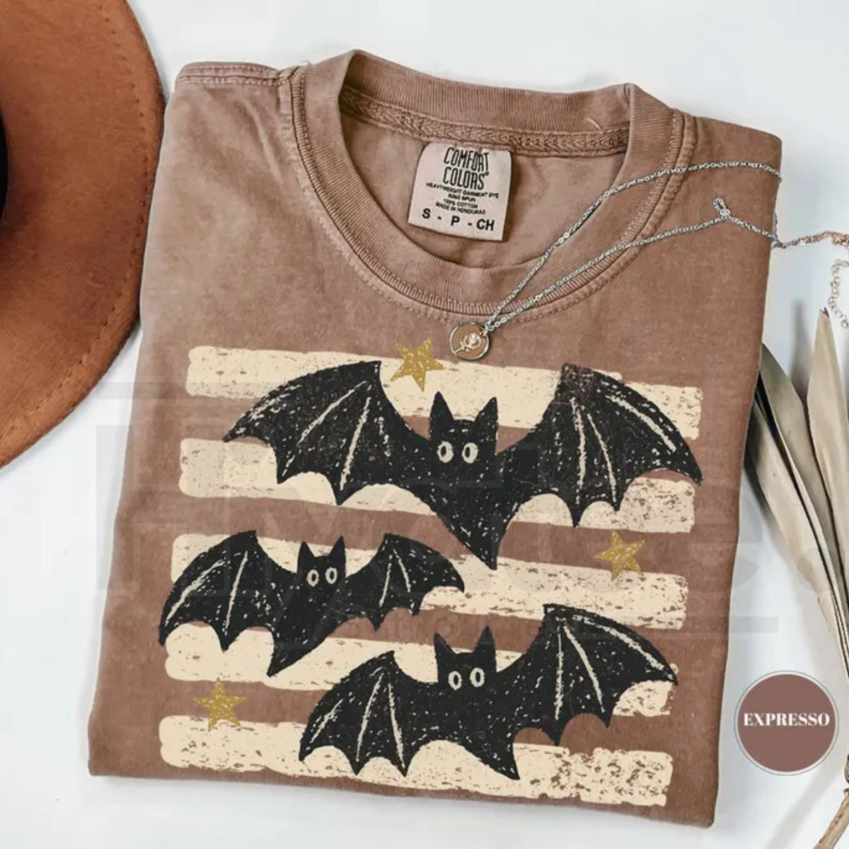 Vintage Bat Halloween T-Shirt Retro Spooky Season Boho Witchy Comfort Colors Tee