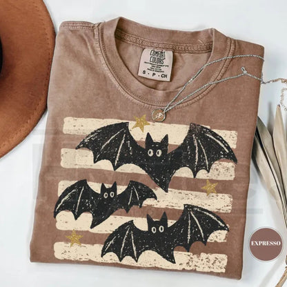 Vintage Bat Halloween T-Shirt Retro Spooky Season Boho Witchy Comfort Colors Tee