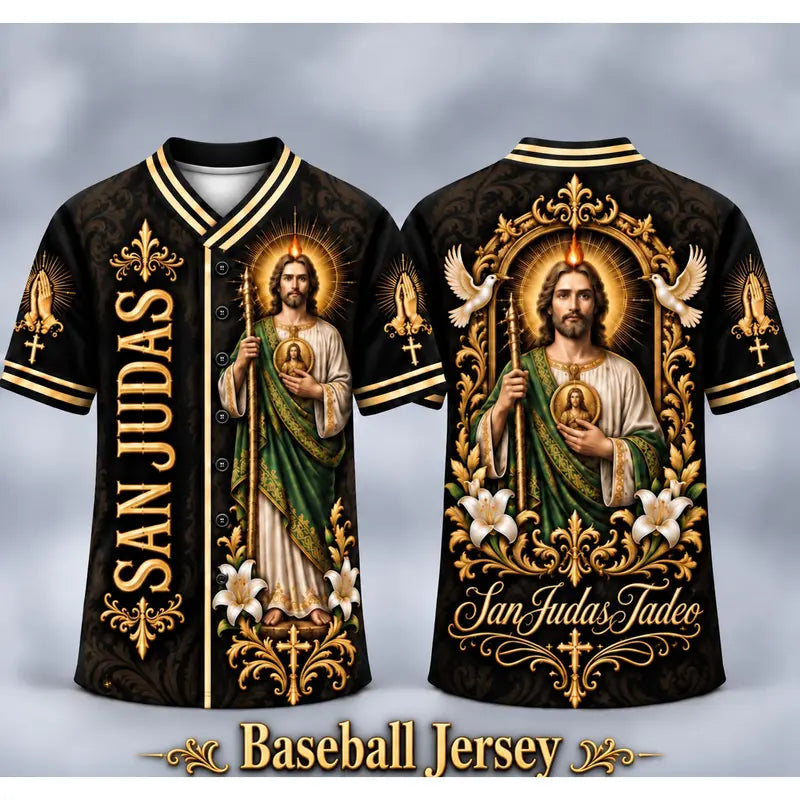 Men's San Judas Tadeo Graphic V-Neck Shirt & Baseball Jersey Style Top