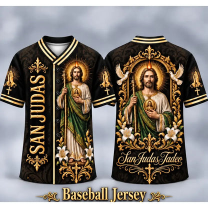 Men's San Judas Tadeo Graphic V-Neck Shirt & Baseball Jersey Style Top