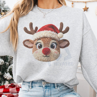 Cozy Season Holiday Sweatshirt: Trendy Christmas Trees, Reindeer, Highland Cow & Gingerbread Crochet Print Pullover