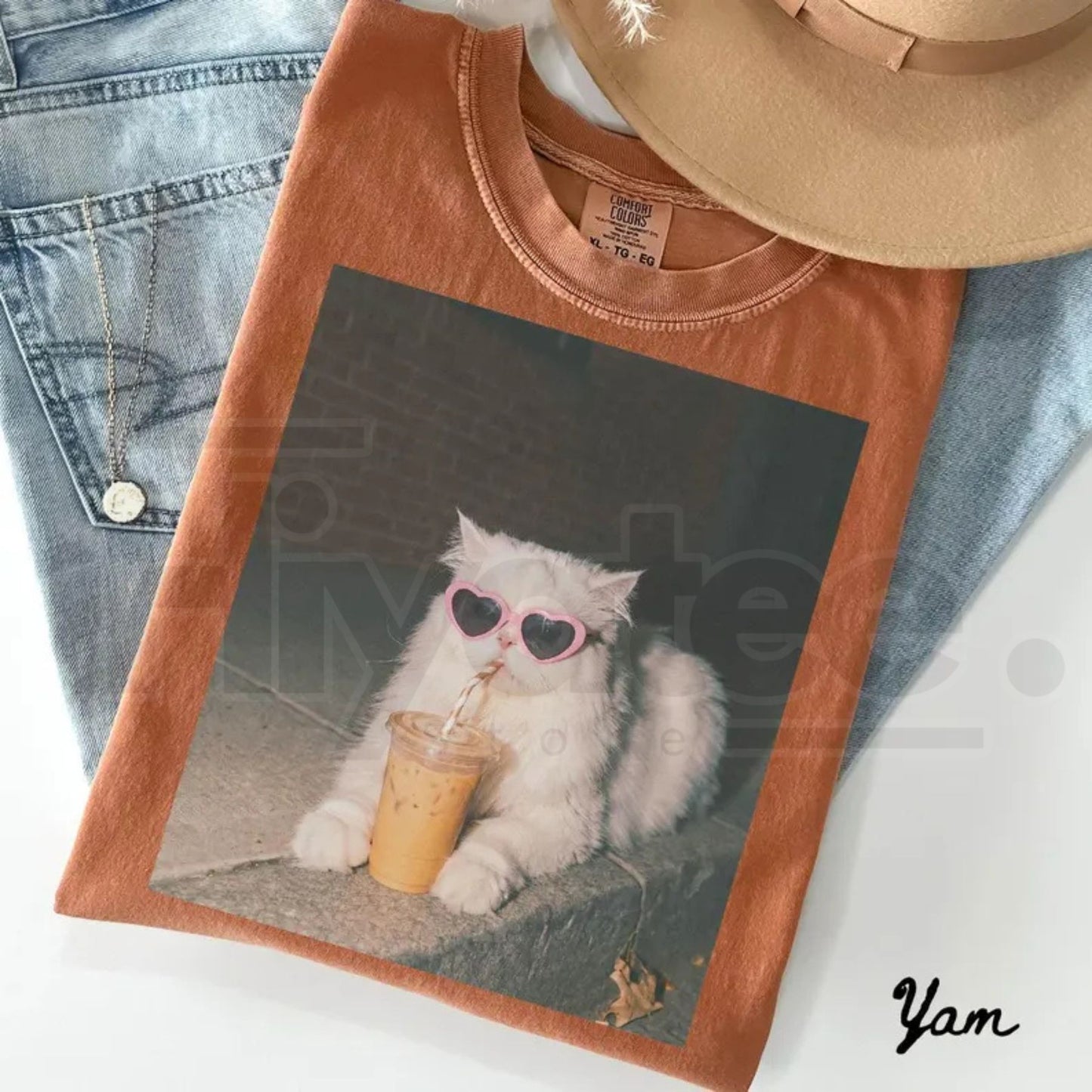 Persian Cat Comfort Colors Shirt Iced Coffee Cat Mom T-Shirt