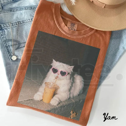 Persian Cat Comfort Colors Shirt Iced Coffee Cat Mom T-Shirt
