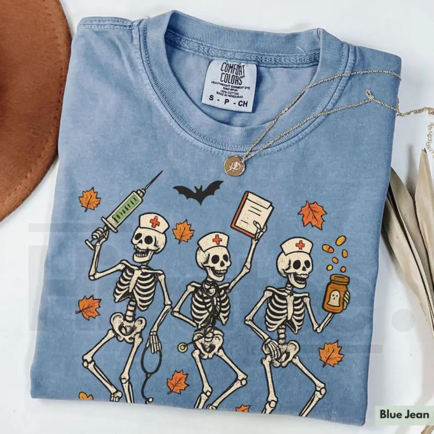 Comfort Colors Halloween Nurse Skeleton Shirt Spooky Season RN Fall Tee