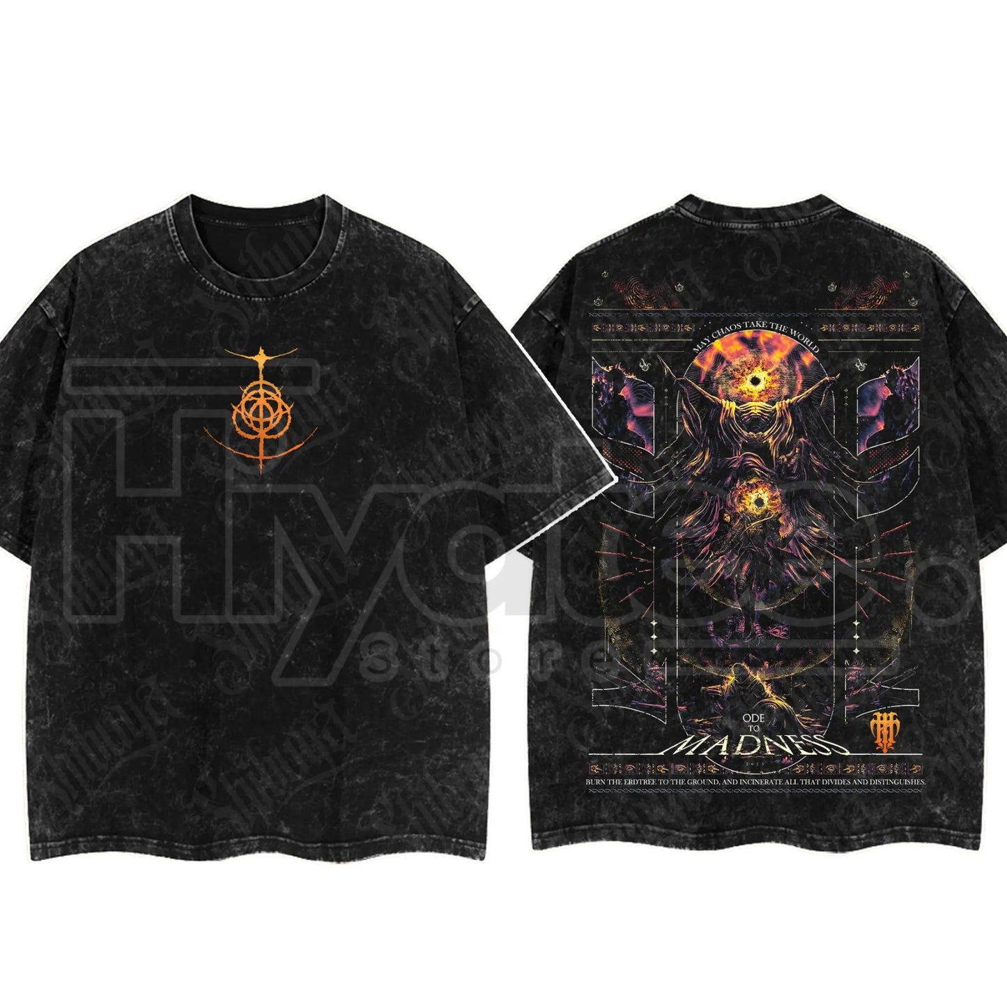 Dark Fantasy Gaming Washed T-Shirt – Oversized Cotton Double Print Streetwear Tee