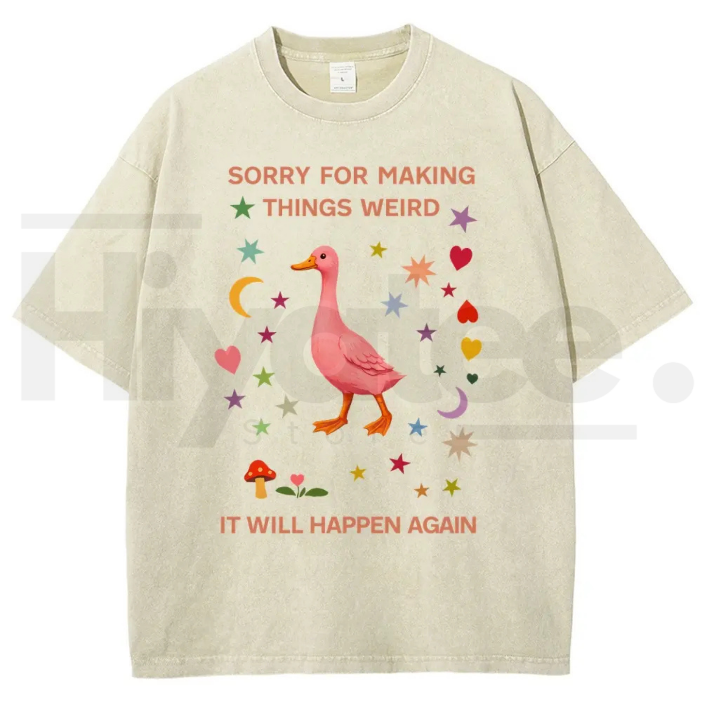 Vintage Funny Duck Meme Graphic T-Shirt – Sorry For Making Things Weird Oversized Heavyweight Cotton Tee