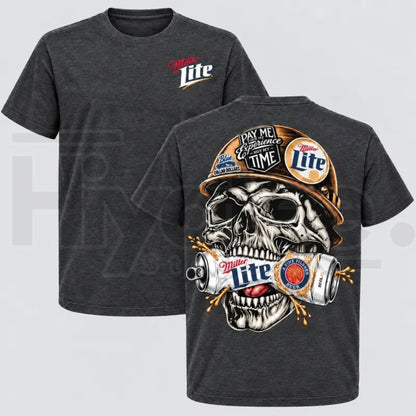 Men's Miller Lite Skull T-Shirt – Retro Blue Collar Workwear Beer Graphic Tee