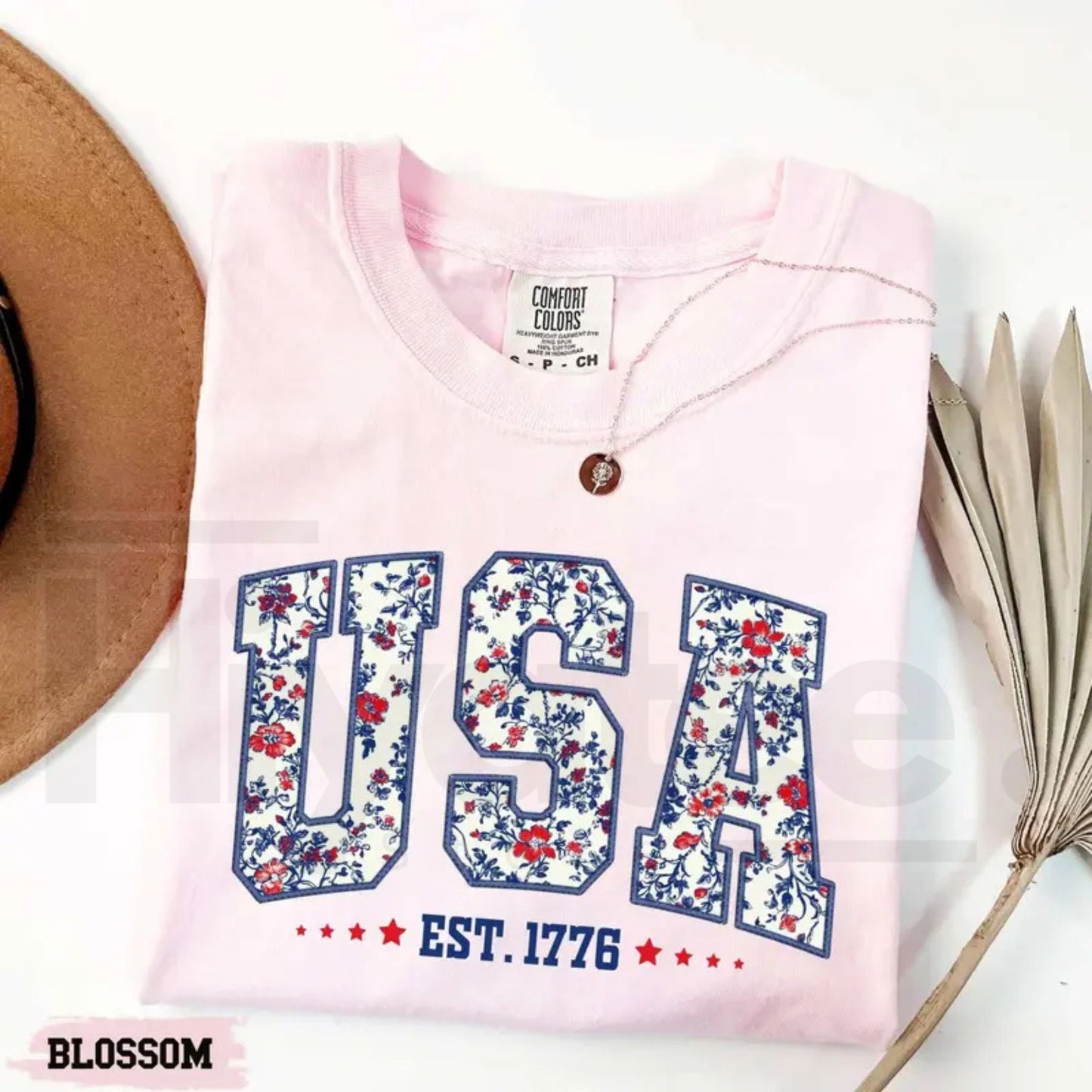 Comfort Colors® Floral USA Shirt – Retro Botanical Patriotic Digital Print Tee