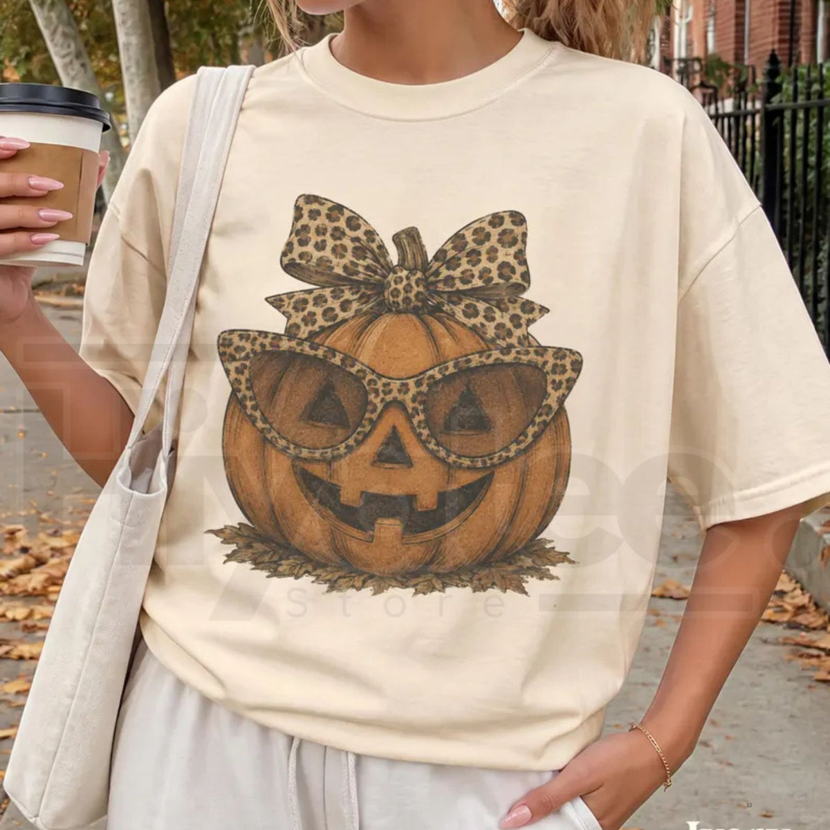Fall Halloween Leopard Pumpkin Shirt Crewneck Jack O Lantern Tee