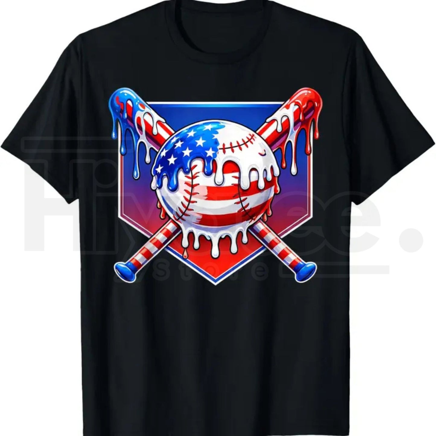 Baseball Drip Patriotic Ice Cream US Flag Youth Boys T-Shirt – Summer Graphic Tee