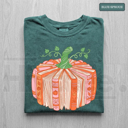 Book Pumpkin Shirt Bookish Fall Reader Tee Cute Librarian Bookworm Gift