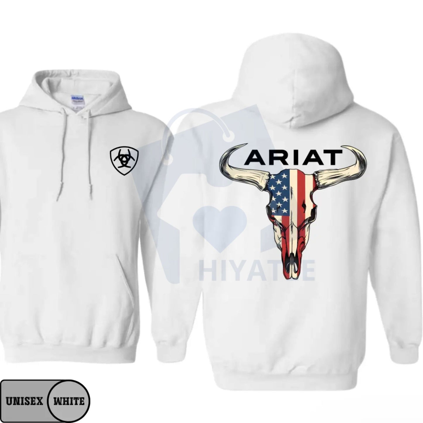 Ariat Hoodie – American Flag Bull Skull Western Cowboy Pullover, Rodeo Ranch Style Sweatshirt, Country Farm Work Outfit, Gift for Men & Women