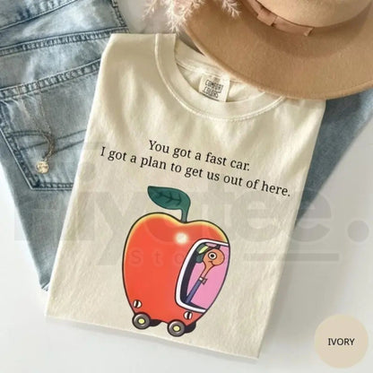 Comfort Colors Fast Car T-Shirt Retro Apple Graphic Road Trip Tee